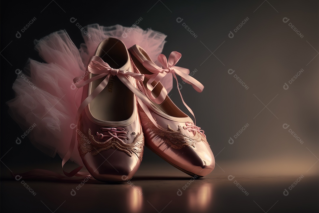 Sapatos de bailarina rosa no chão de madeira. adorável