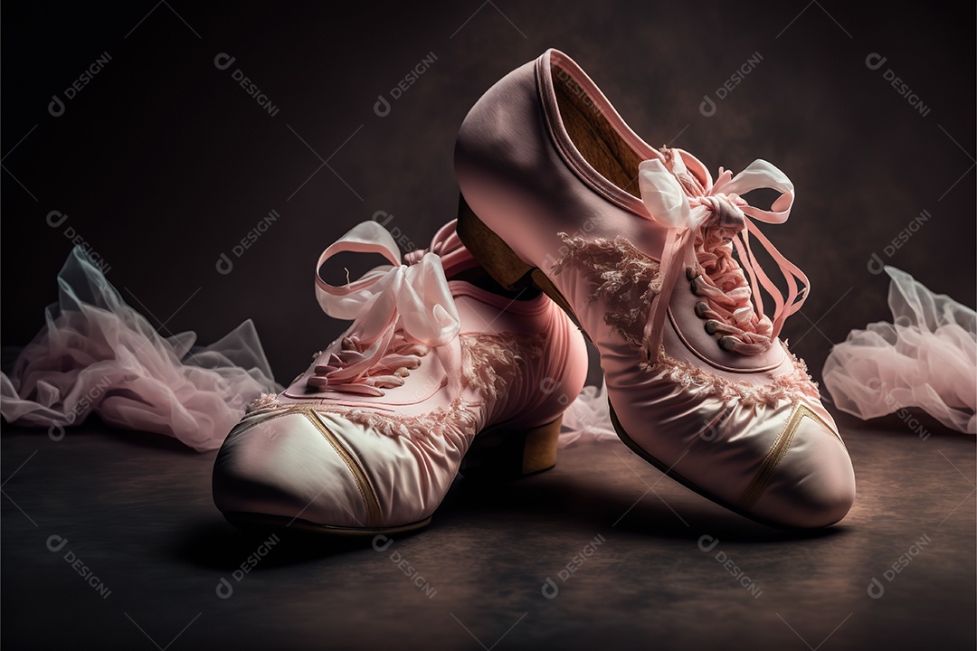 Sapatos de bailarina rosa no chão de madeira. adorável