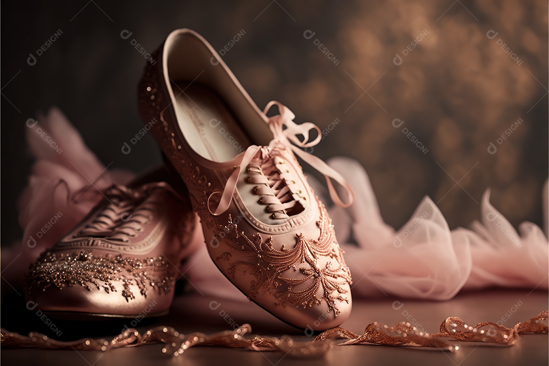 Sapatos de bailarina rosa no chão de madeira. adorável