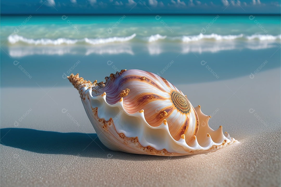 Concha na praia de areia, ensolarada