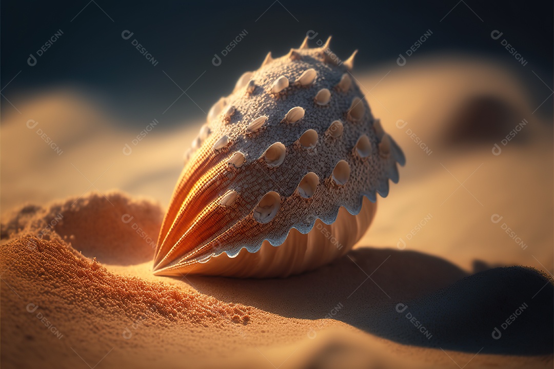 Concha na praia de areia, ensolarada