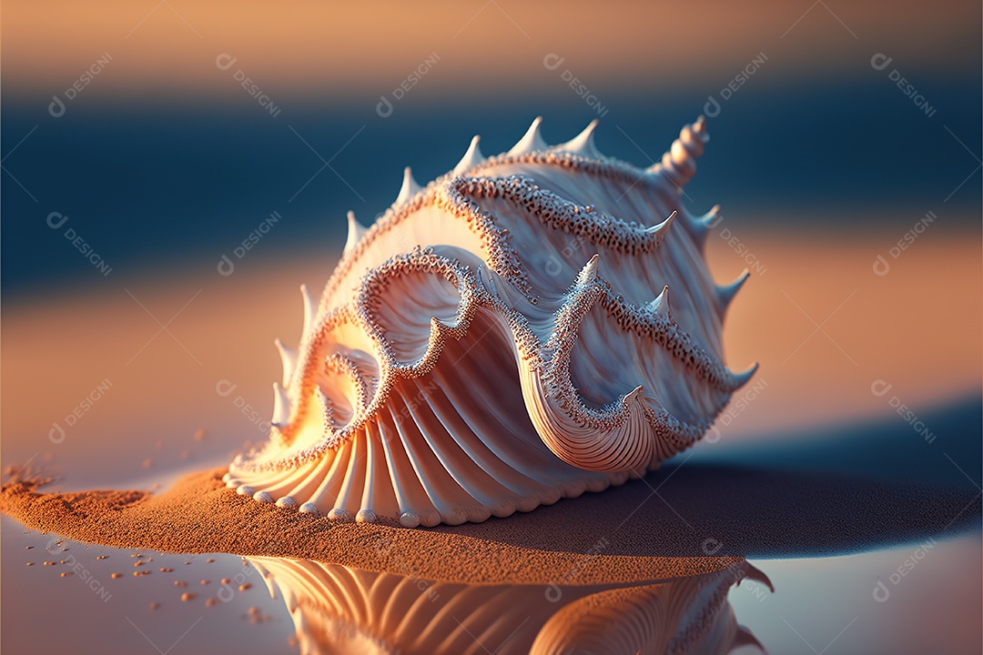 Concha na praia de areia, ensolarada