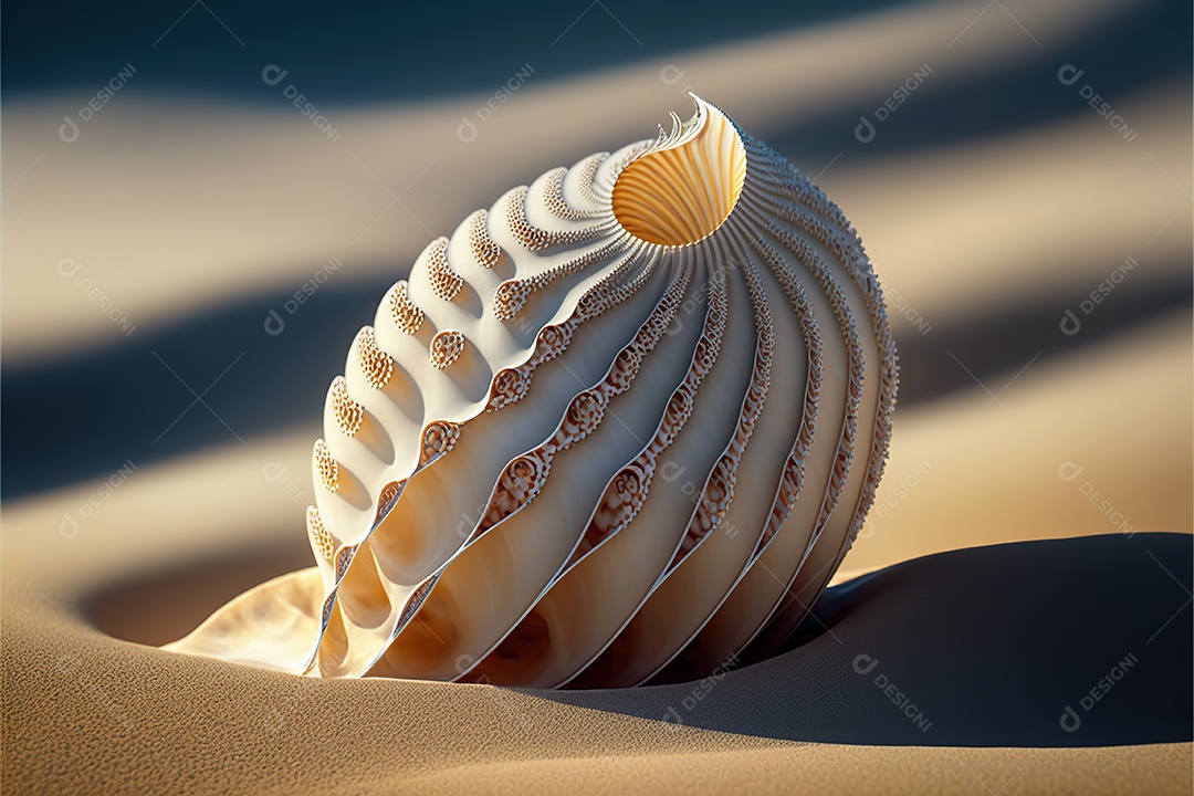 Concha na praia de areia, ensolarada