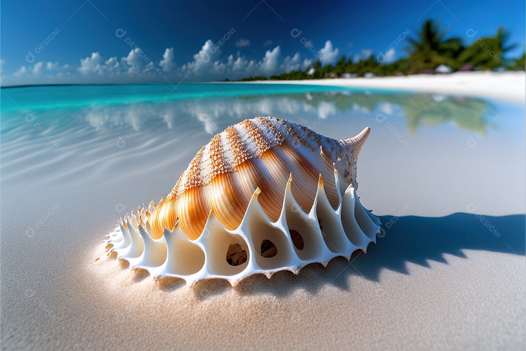 Concha na praia de areia, ensolarada