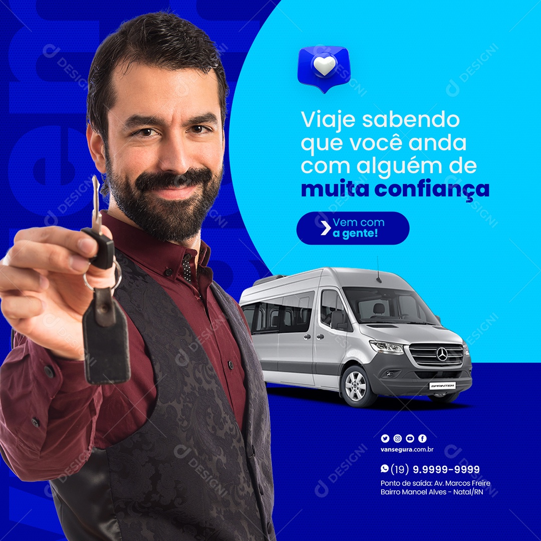 Viaje Sabendo que Você Anda com Alguém de Muita Confiança Van Social Media PSD Editável