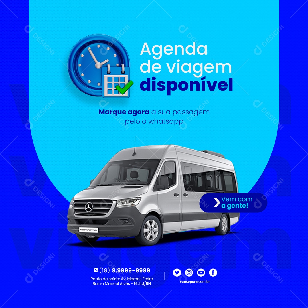 Agenda de Viagem Disponível vem Com a Gente Van Social Media PSD Editável