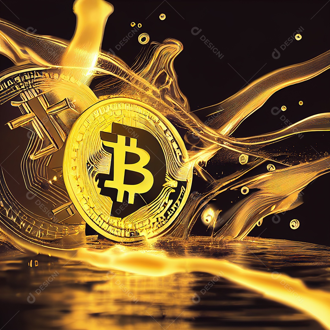 bitcoin dourado, circuitos, placas, finanças, plano de fundo. Foco seletivo.