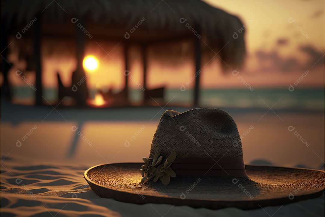 Chapéu de praia na praia, maldivas. Sol