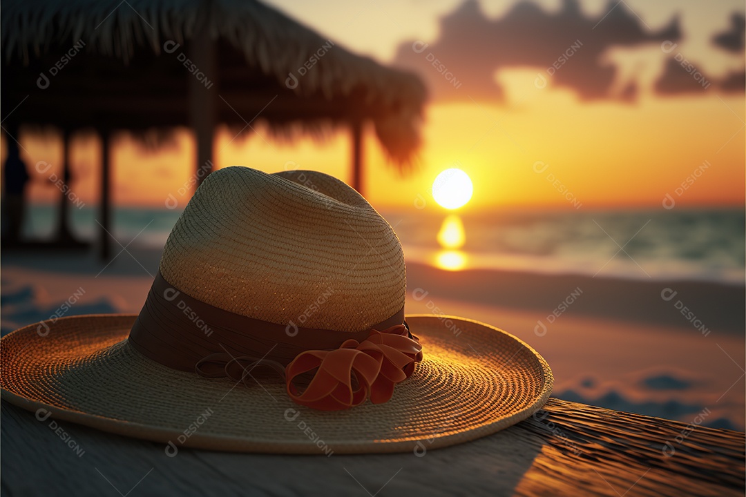 Chapéu de praia na praia, maldivas. Sol