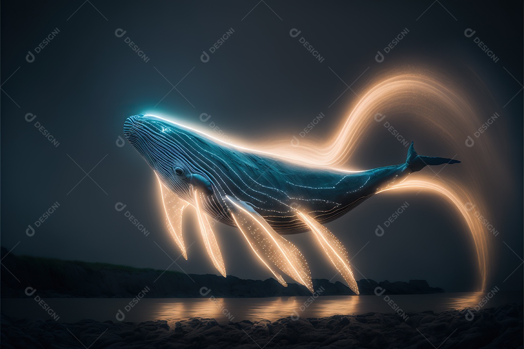 Pintura de luz de baleia, criativo, fantasia, surrealismo, fundo escuro