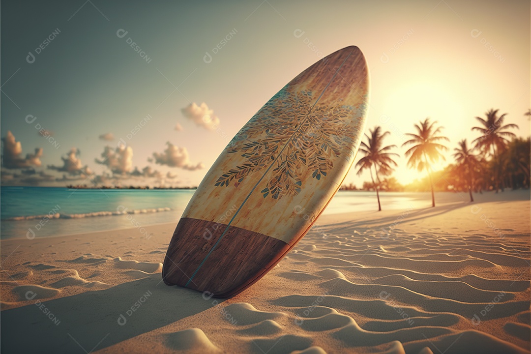 Prancha de surf na praia, sol