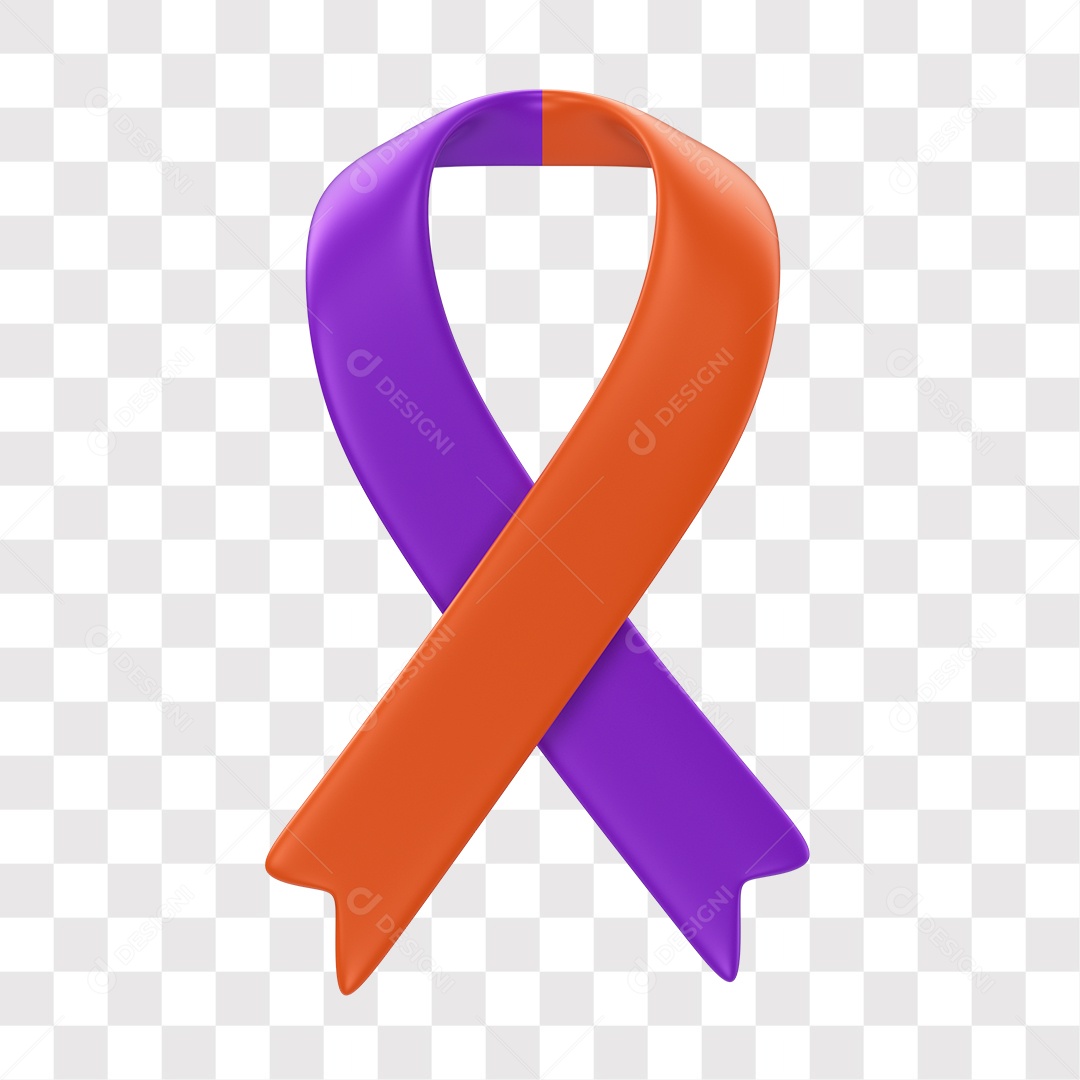 Fita de Fevereiro Laranja e Roxo Elemento 3D PNG Transparente