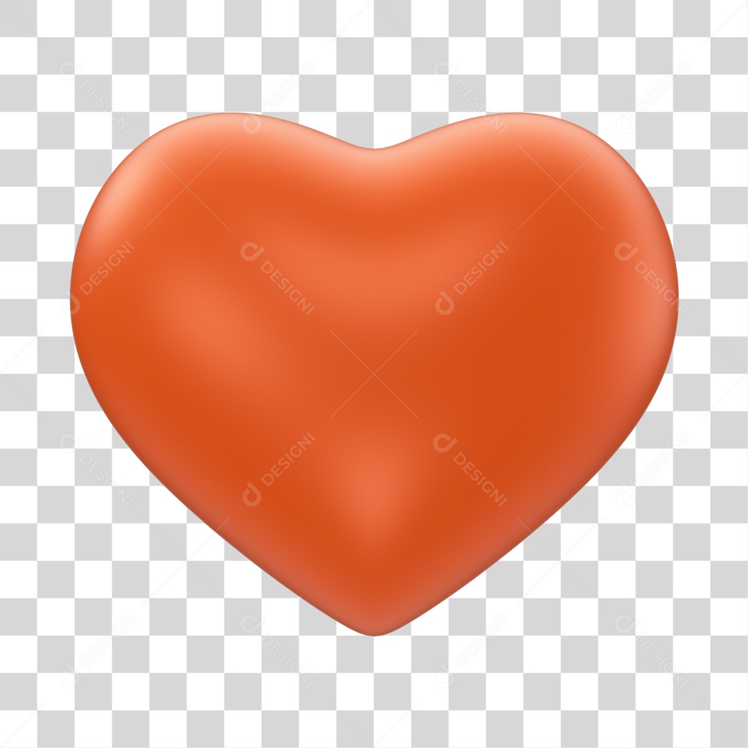 Coração de Fevereiro Laranja Elemento 3D PNG Transparente