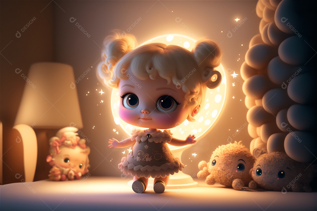 Criança do sexo feminino bonito dos desenhos animados se preparando para dormir na cama do quarto rosa. IA gerada. conceito de rotina diária