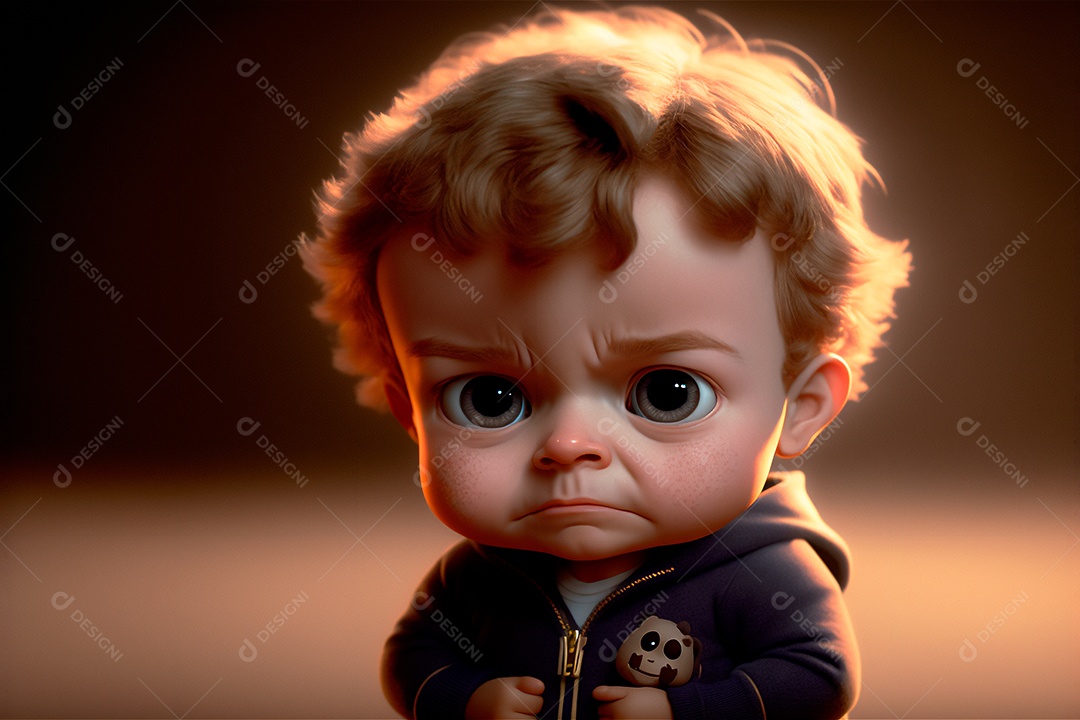 Retrato bonito dos desenhos animados do menino triste. IA gerada. Foco Seletivo. conceito de rotina diária