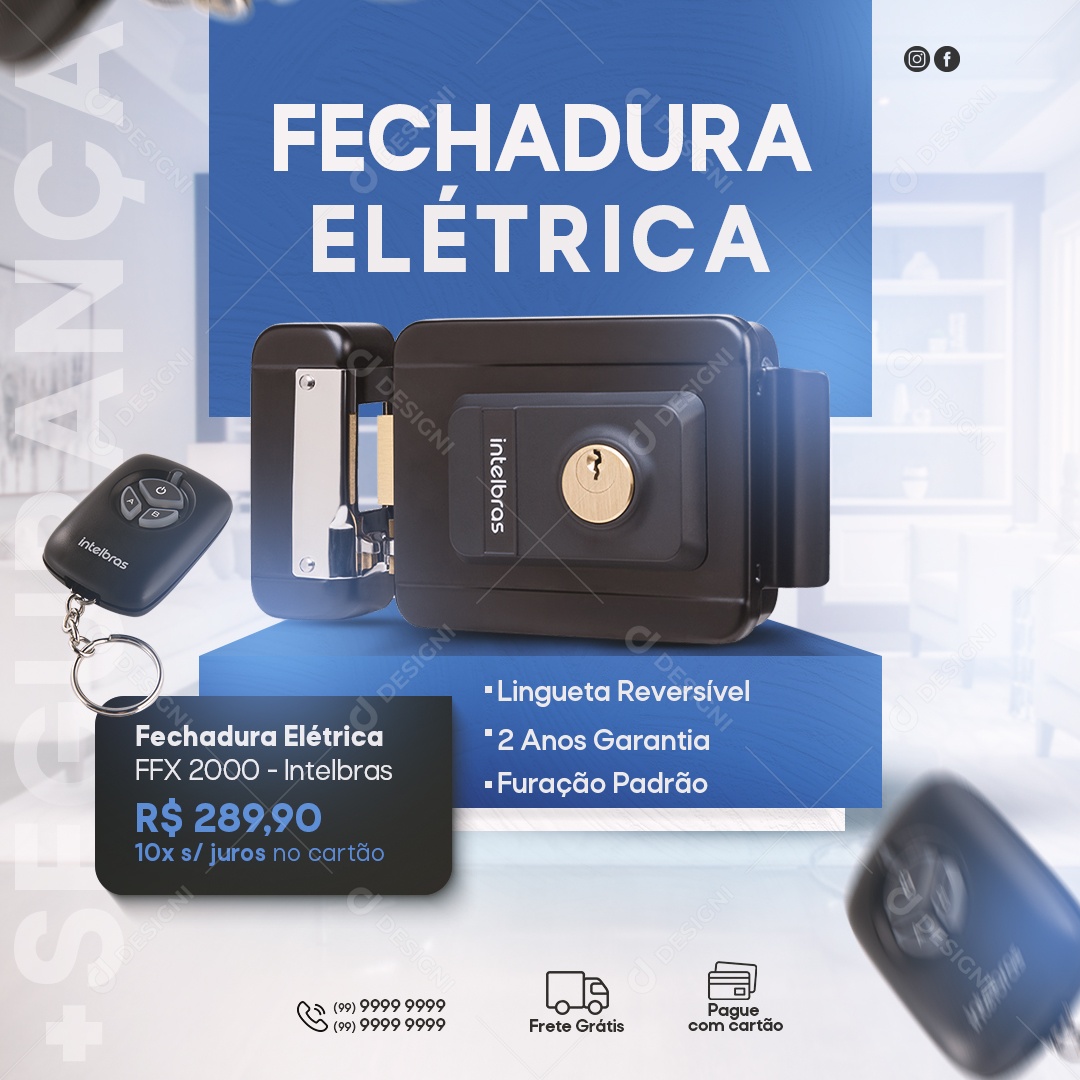 Fechadura Elétrica Venha Conferir Social Media PSD Editável