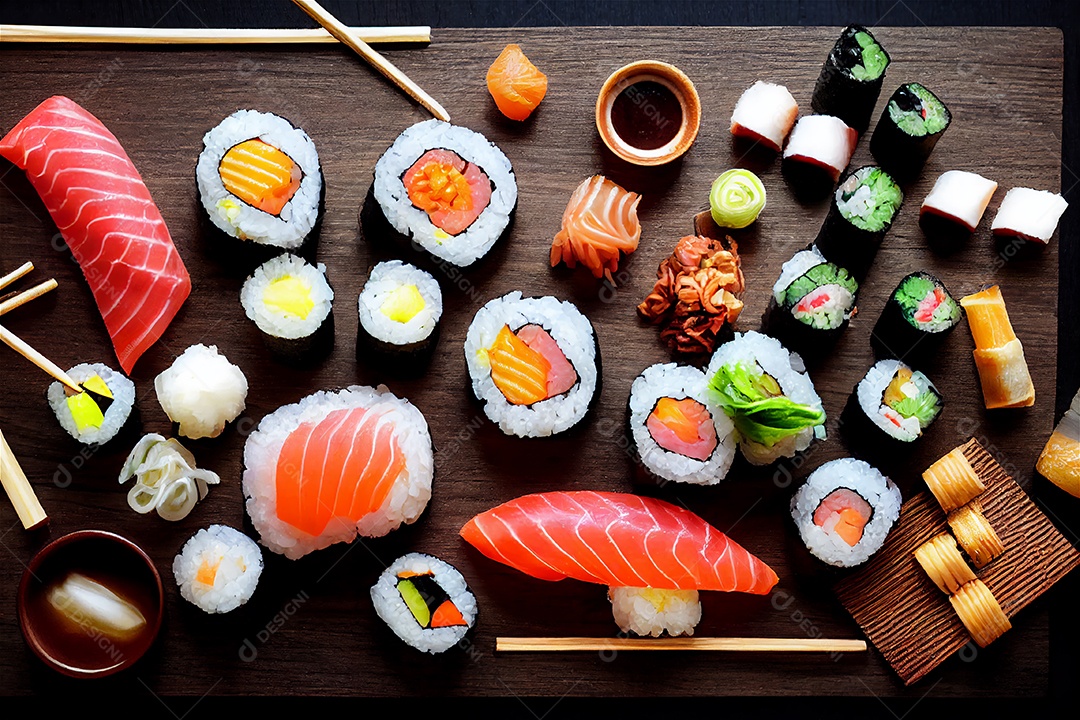 Combo de comida japonesa sobre a mesa