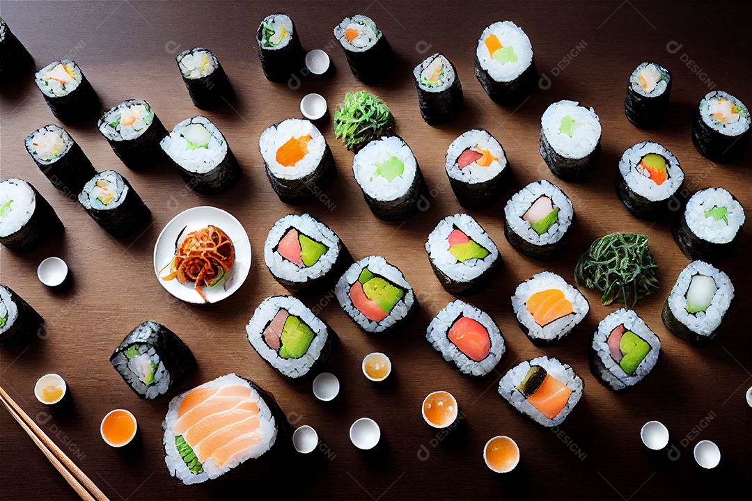 Combo de comida japonesa sobre a mesa