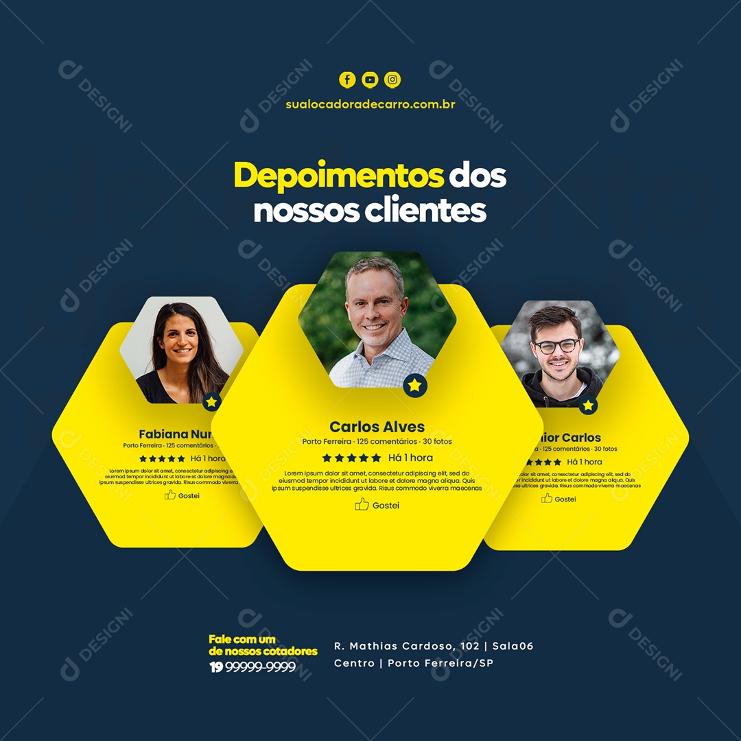 Depoimentos dos Nossos Clientes Locadora de Carro Social Media PSD Editável
