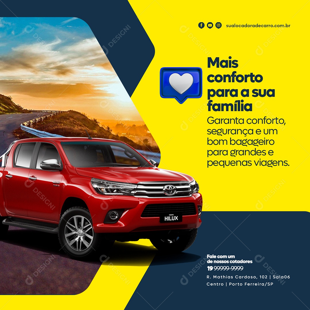 Mais Conforto para a Sua Família Locadora de Carro Social Media PSD Editável