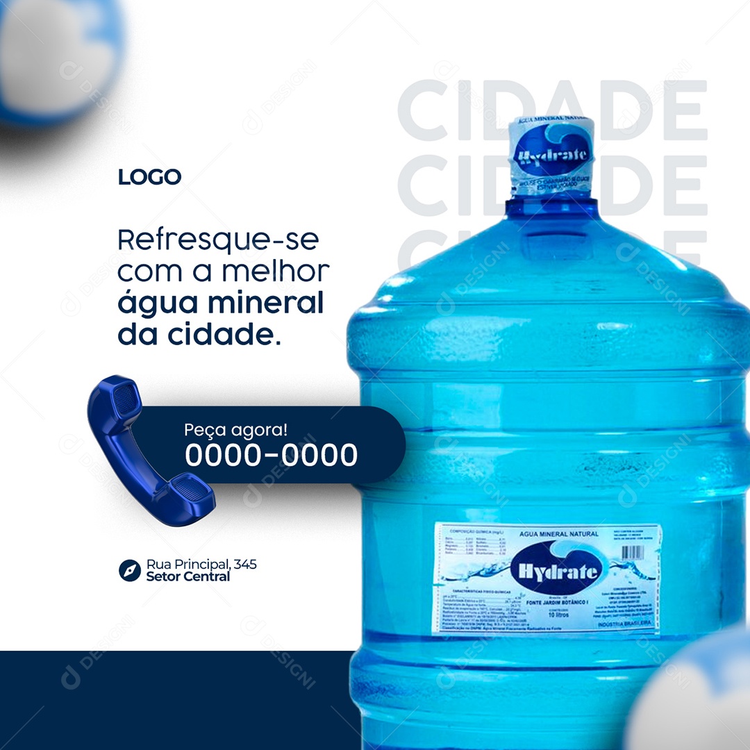 Refresque-se Com a Melhor Água Mineral da Cidade Distribuidora de Água Social Media PSD Editável