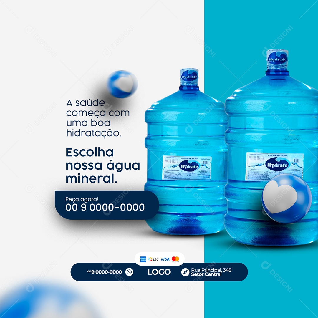 A Saúde Começa com Uma Boa Hidratação Distribuidora de Água Social Media PSD Editável