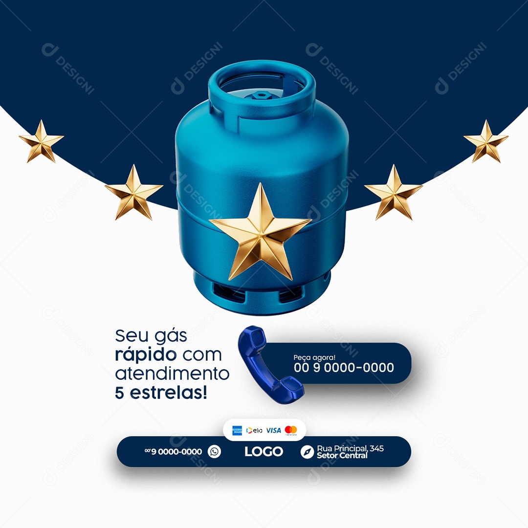 Seu Gás Rápido com Atendimento 5 Estrela Distribuidora de Gás Social Media PSD Editável