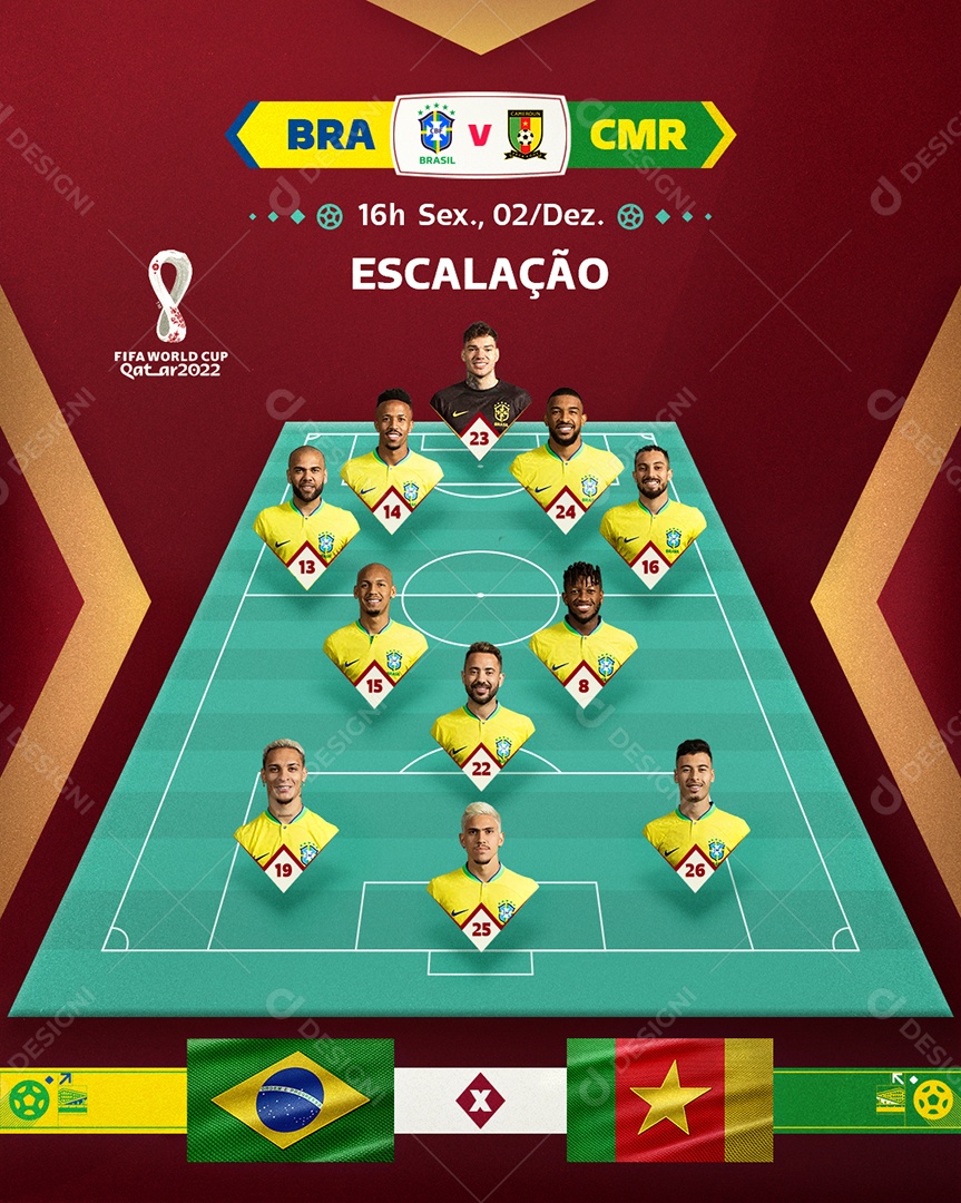 Escalação do Brasil Vs Camarões Futebol Social Media PSD Editável