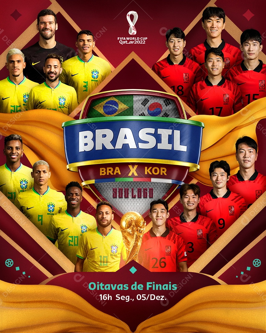 Brasil vs Coreia do Sul Futebol Copa do Mundo Social Media PSD Editável