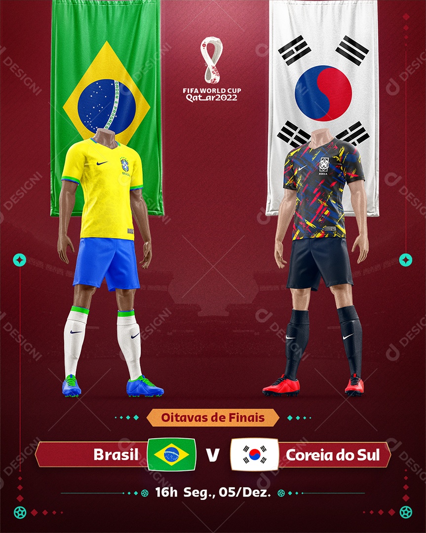 Brasil vs Coreia do Sul Futebol Copa do Mundo Social Media PSD Editável