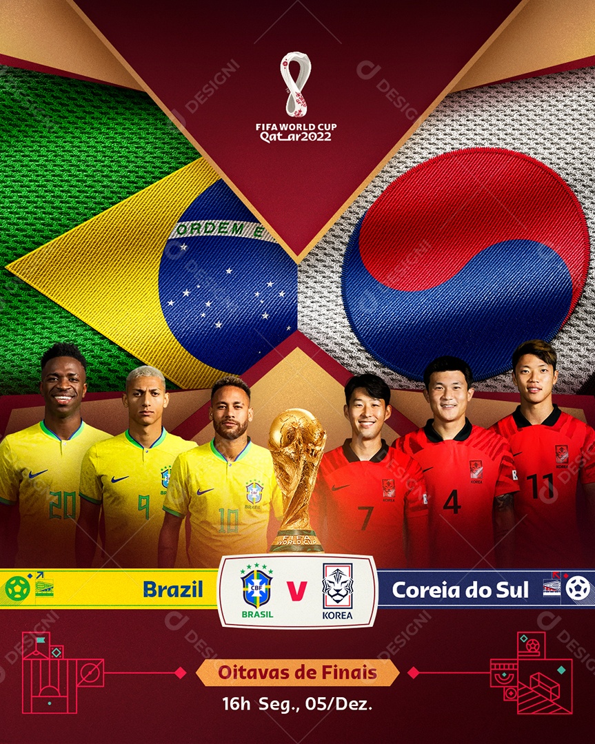 Brasil vs Coreia do Sul Futebol Copa do Mundo Social Media PSD Editável
