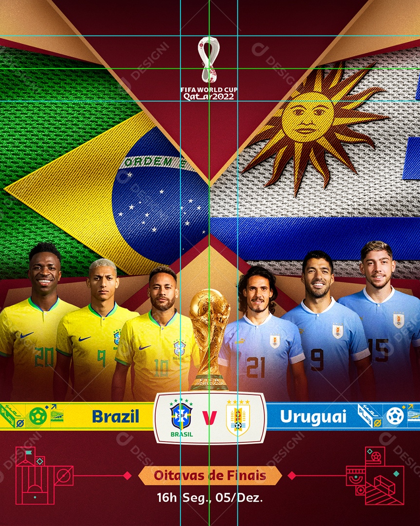 Brasil vs Uruguai Futebol Copa do Mundo Social Media PSD Editável