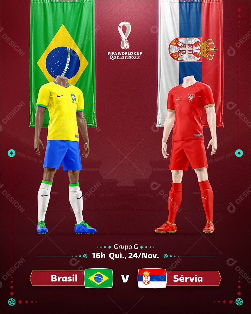 Brasil vs Sérvia Futebol Copa do Mundo Social Media PSD Editável