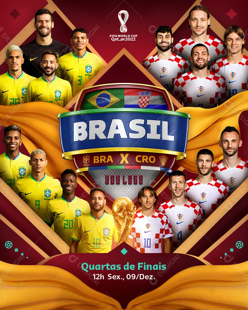 Brasil vs Croácia Futebol Copa do Mundo Quartas de Finais Social Media PSD Editável