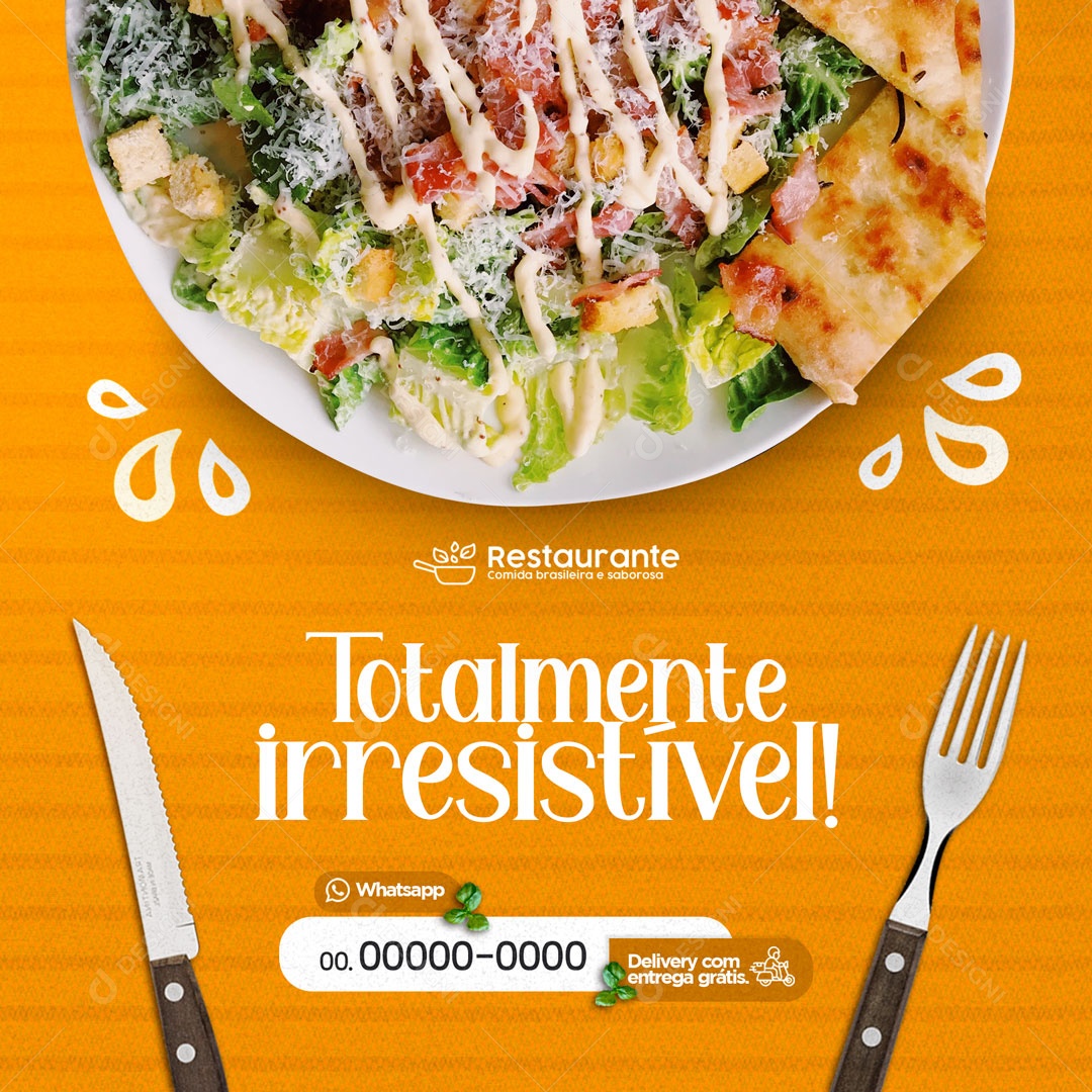 Pratos Totalmente Irresistível! Restaurante Social Media PSD Editável