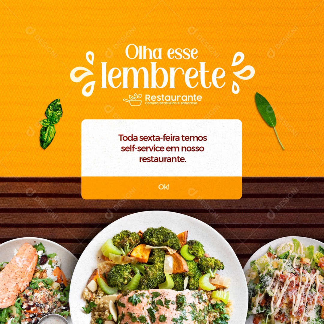 Lembrete Restaurante Social Media PSD Editável