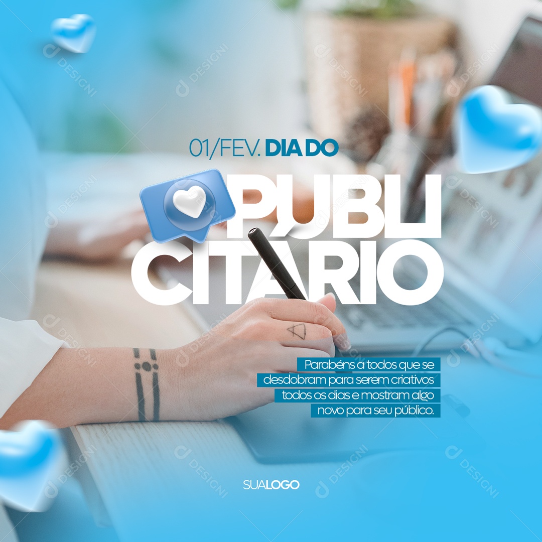 Dia Do Publicitário 01 de Fevereiro Parabéns a Todos Que se Desdobram Para Serem Criativos Todos os Dias e Mostram Algo Novo Para Seu Público Social Media PSD Editável