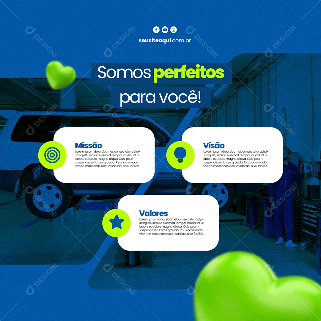 Somos Perfeitos para Você Mecânica Auto Center Social Media PSD Editável