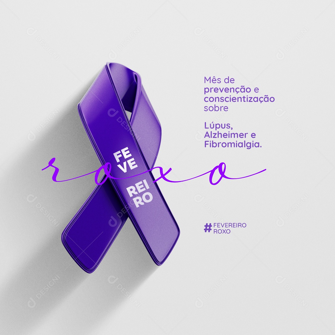 Fevereiro Roxo e Laranja Lúpus Alzheimer Fibromialgia Leucemia Social Media PSD Editável