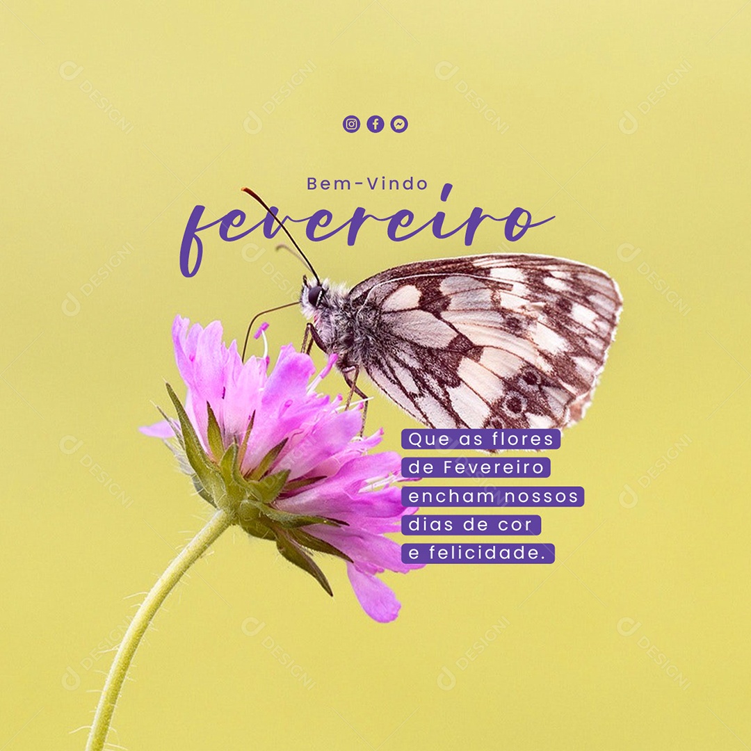 Bem Vindo Fevereiro Que as Flores de Fevereiro Encham Nossos Dias de Cor e Felicidade Social Media PSD Editável