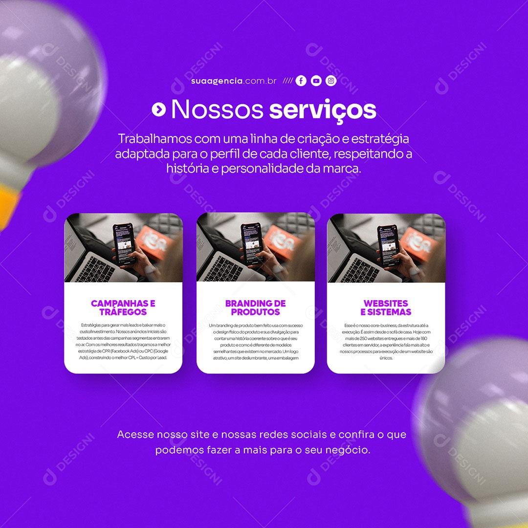Nossos Serviços Marketing Digital Social Media PSD Editável
