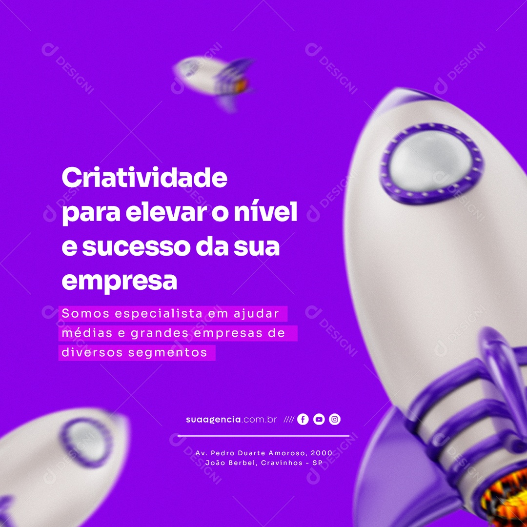 Criatividade para Elevar o Nível e Sucesso da Sua Empresa Marketing Digital Social Media PSD Editável