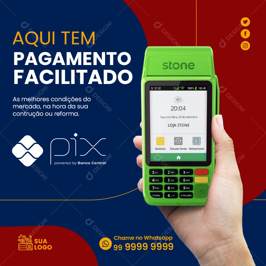 Aqui Tem Pagamento Facilitado Social Media PSD Editável