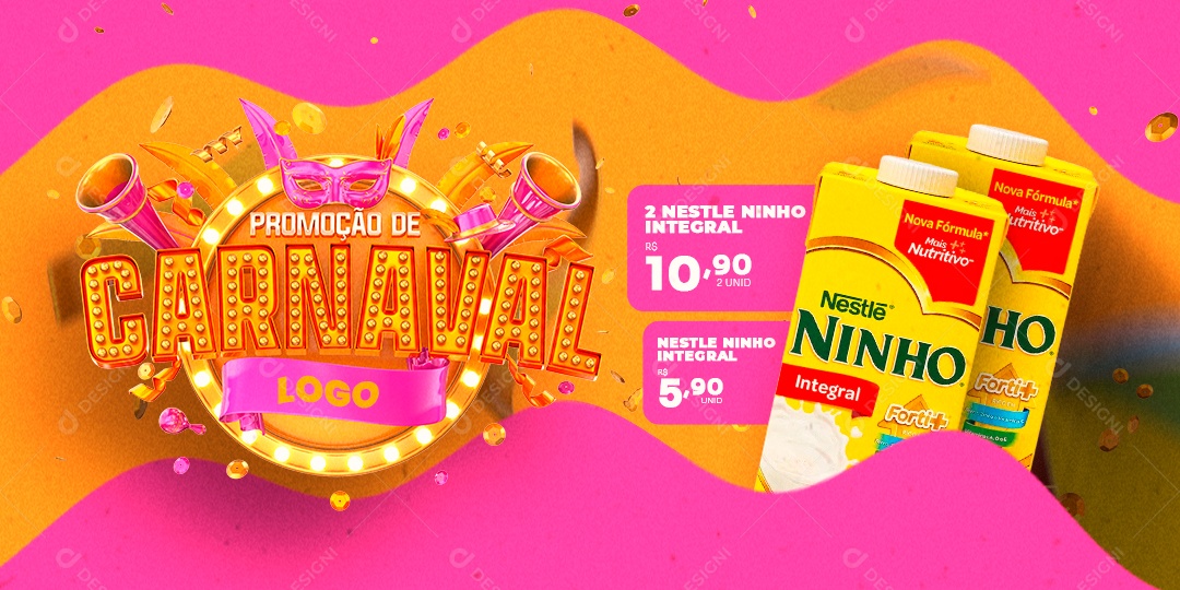 Banner Promoção de Carnaval 2 Nestle Ninho Integral Supermercado Social Media PSD Editável