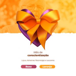 Fevereiro Roxo e Laranja Mês de Conscientização Lúpus, Alzheimer, Fibromialgia e Leucemia Social Media PSD Editável