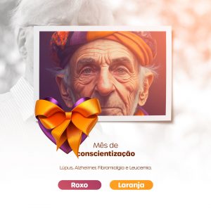 Fevereiro Roxo e Laranja Mês de Conscientização Lúpus, Alzheimer, Fibromialgia e Leucemia Social Media PSD Editável