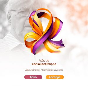 Fevereiro Roxo e Laranja Mês de Conscientização Lúpus, Alzheimer, Fibromialgia e Leucemia Social Media PSD Editável