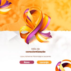 Fevereiro Roxo e Laranja Mês de Conscientização Lúpus, Alzheimer, Fibromialgia e Leucemia Social Media PSD Editável