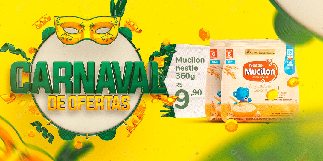 Banner Ofertas de Carnaval Mucilon Nestle Supermercado Social Media PSD Editável