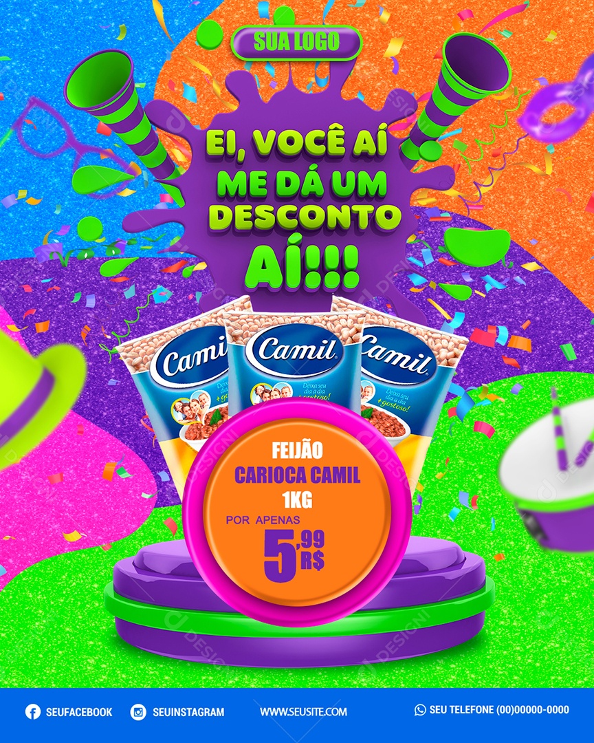 Ei, Você Aí Me Dá um Desconto Aí!! Venha Conferir Social Media PSD Editável